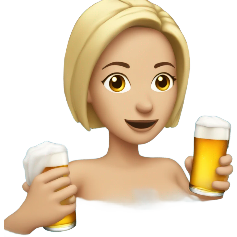 White Woman in hot tub with beer emoji