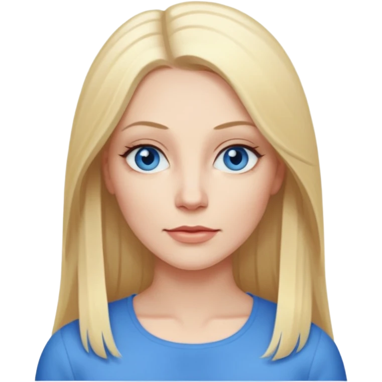 35 yr old white woman, pale skin, long straight blond hair parted in center emoji
