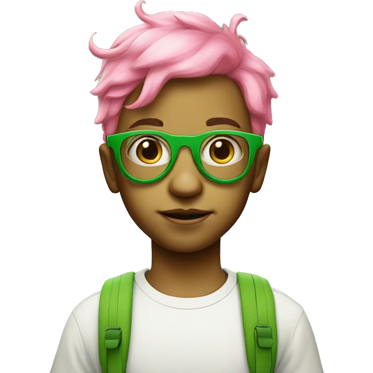 Boy with pink hair wearing green glasses and has two lollipop-like antennas on his head emoji