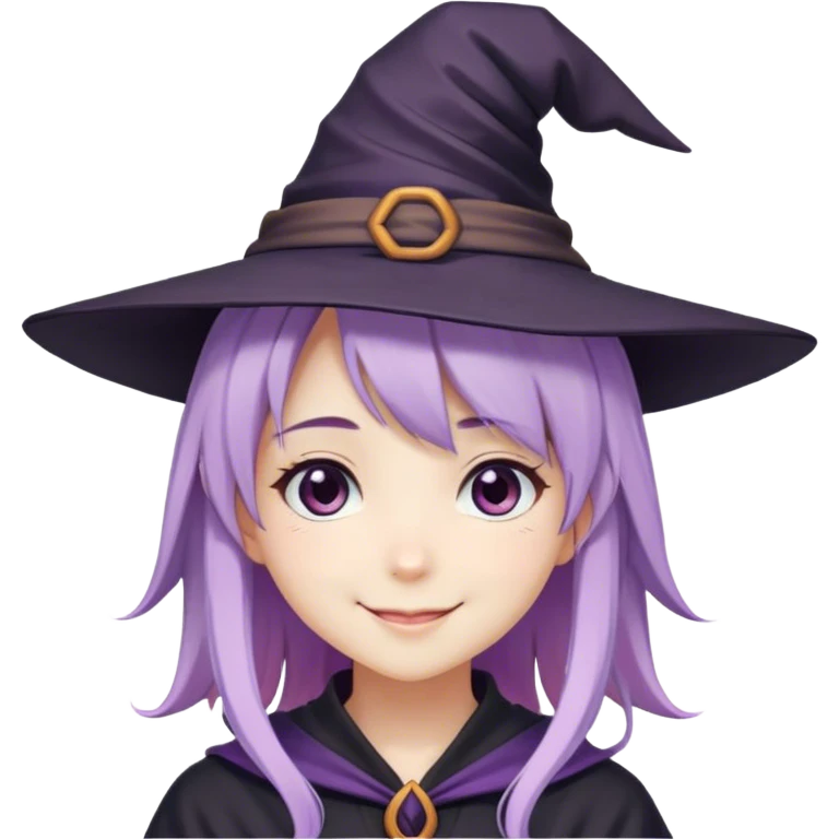 cute anime girl with lilac hair wearing a witch hat smiling emoji