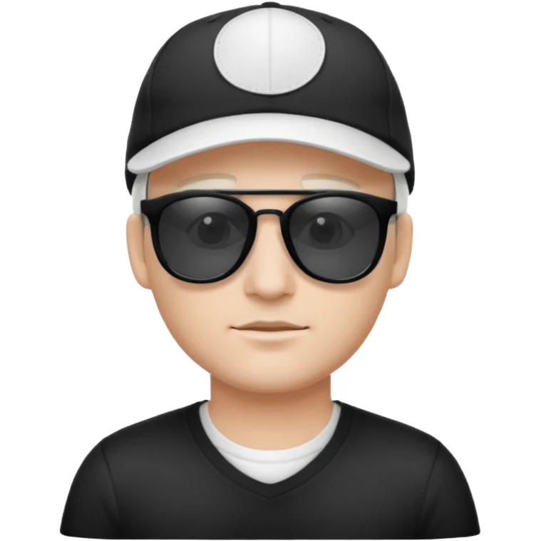 검은 안경을 쓰고 하얀 캡모자를 쓰고 흰 옷을 입은남자 emoji