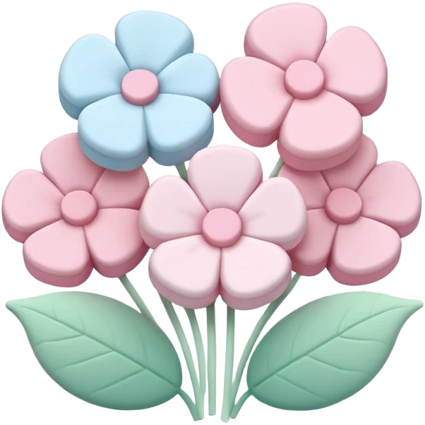 marshmallows in the shape of flowers, soft pastel colors, cute and puffy emoji