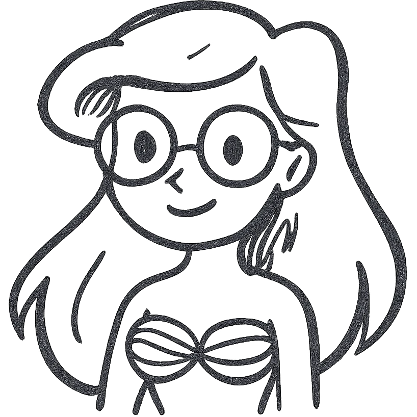 Upper body of Ariel, the Little Mermaid, with black hair and thin round Miu Miu glasses emoji