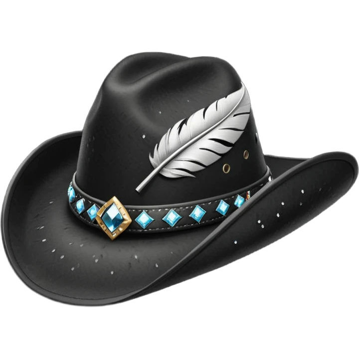 black cowboy hat with a black feather and some small diamonds emoji