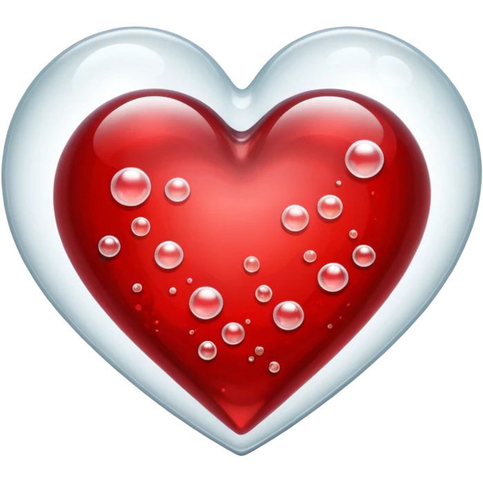 glass heart with bubbles and red blood liquid, extra shiny emoji