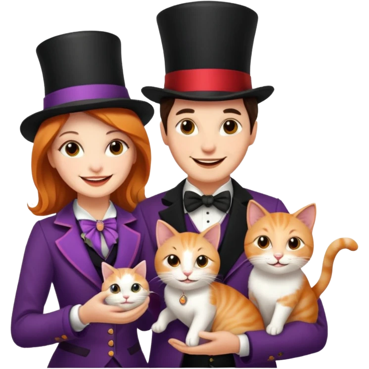 magician couple and their pet cat emoji