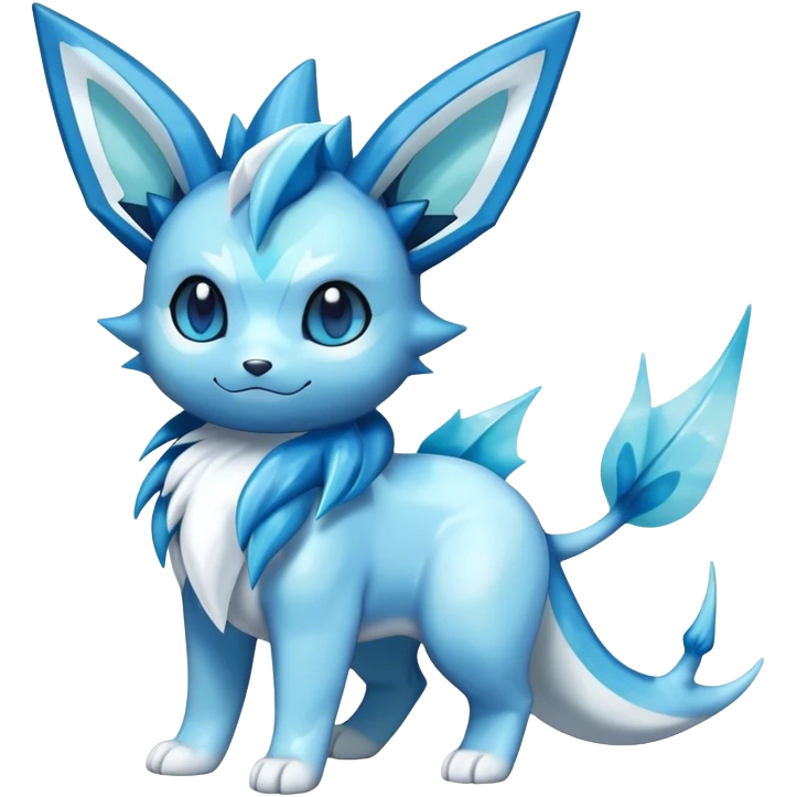 Shiny Cool Sparkly Cute Glaceon-Vaporeon-Fakemon-hybrid-fusion- full body emoji