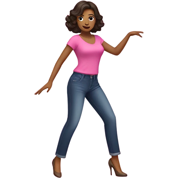 High heels dance woman dark brown hair pink top and trousers  emoji