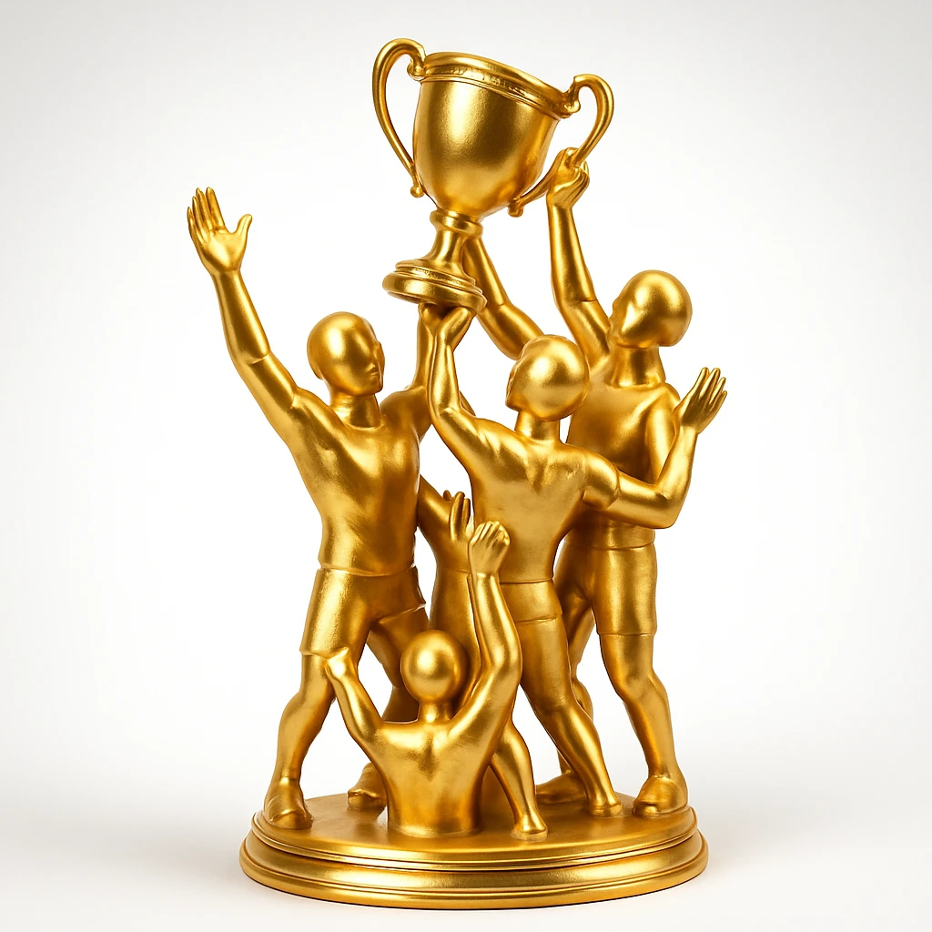 team celebrating with trophy emoji