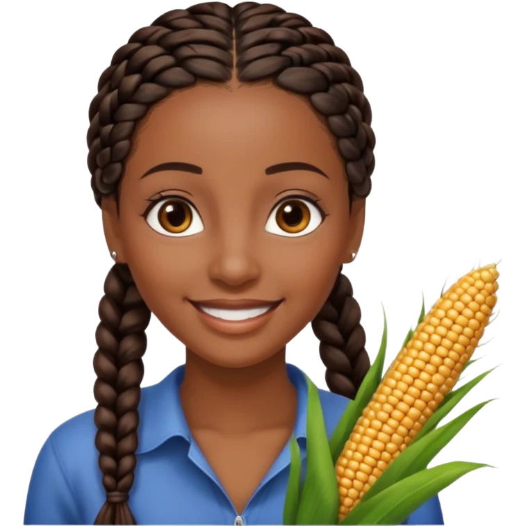 kenyan woman with long, black, braided hair in corn rows, brown eyes, pretty emoji