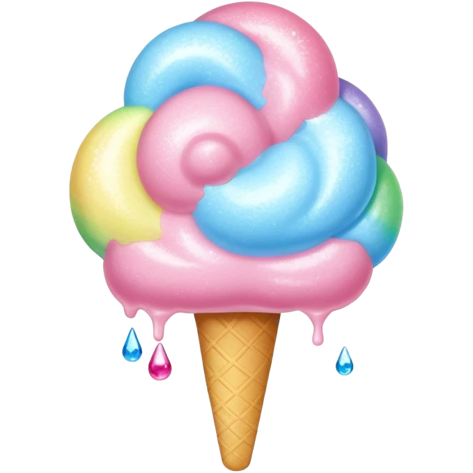 Rainbow cotton candy with glossy, dewy surface and reflective sugar crystals emoji