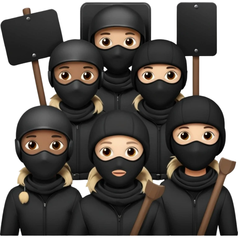 Ski mask people wearing black with black shields and signs emoji