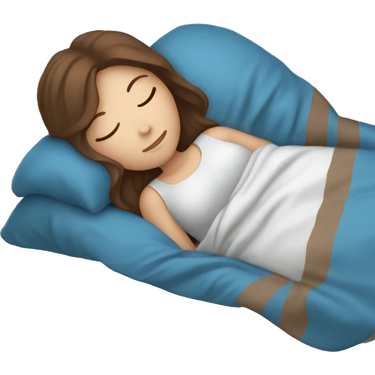White girl with brown hair sleeping with blue blanket  emoji