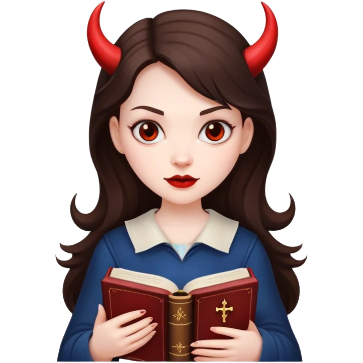 a devil brunette girl with a bible emoji