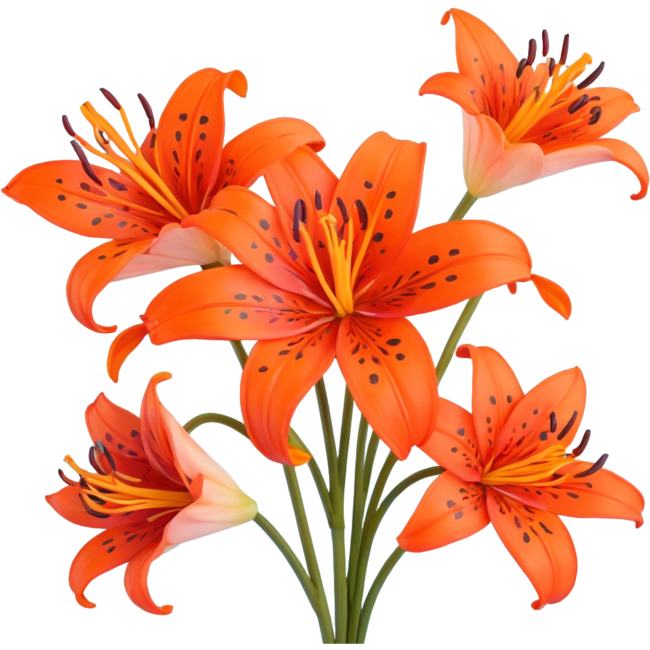 Traditional Japanese tiger lily (oniyuri) flower with elegant sumi-e inspired style, vibrant orange-red petals with black spots, delicate brush-like strokes, zen aesthetic emoji