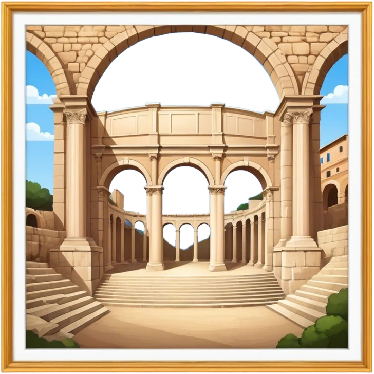 Cinematic Realistic Pula Arena Landmark Emoji, presenting the grand Roman amphitheater with towering stone arches. emoji