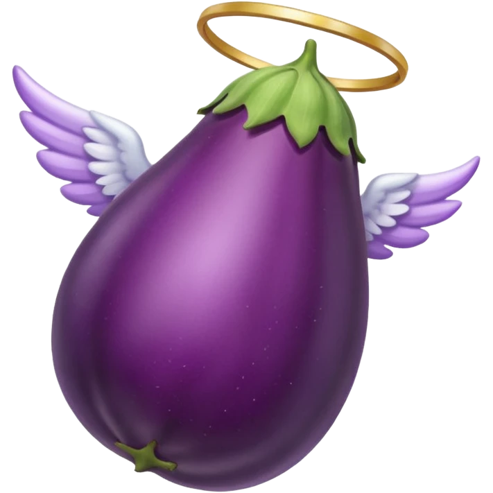 Realistic eggplant from the side wearing an angel halo emoji