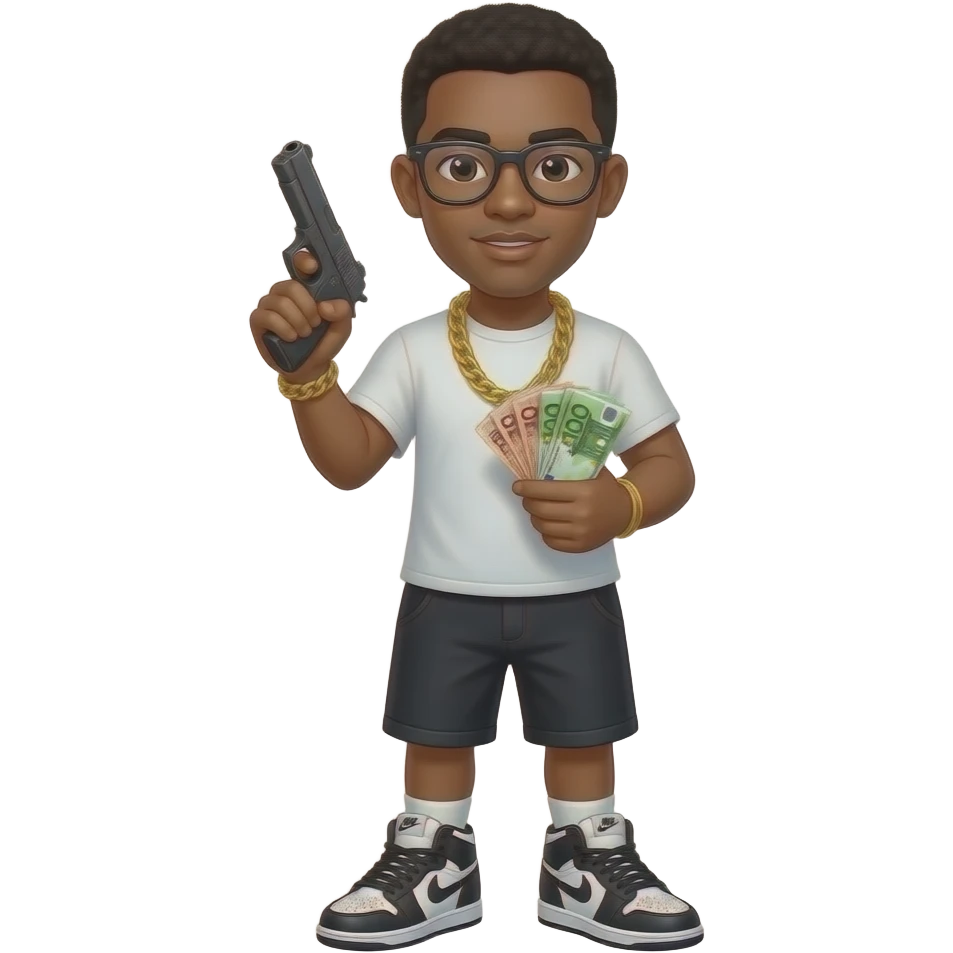 Bana bir gözlük takmış elinde püssürü euro parası olan ve altın zincir takmış nike ayakkıbı giymiş emoji