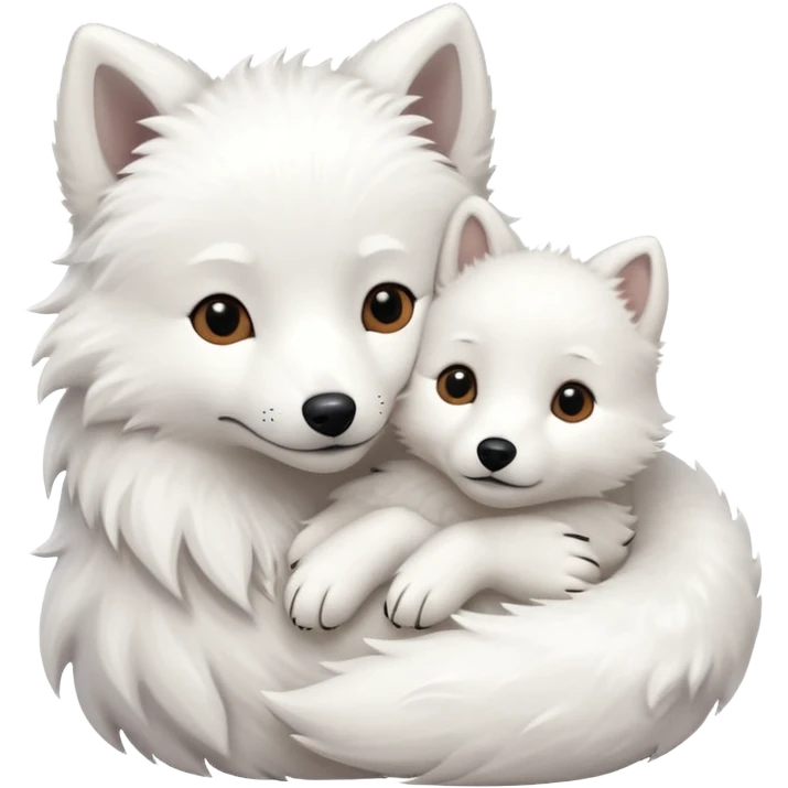 Arctic fox and white dog hugging  emoji