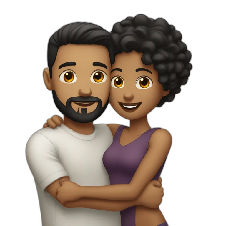 White-man-with-a-smooth-black-hair-cut-fade-and-a-black-beard-hugging-a-black-woman-with-long-brown-waved-hair emoji
