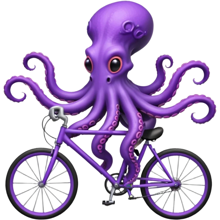 tentacle alien riding a bicycle, octopus-like alien using tentacles to steer, weird but cute anatomy, sci-fi fantasy vibe, 3D cartoon, mobile game icon style, clean background, no text, no watermark
 emoji