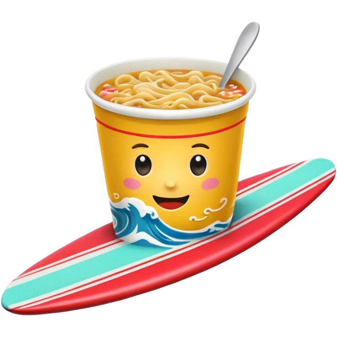 Cup noodle sitting on the surfboard emoji