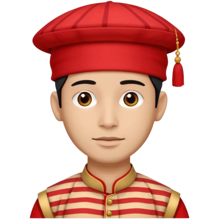 man wearing a Nepali Dhaka topi with stripes and design on it and it should be in red colour emoji