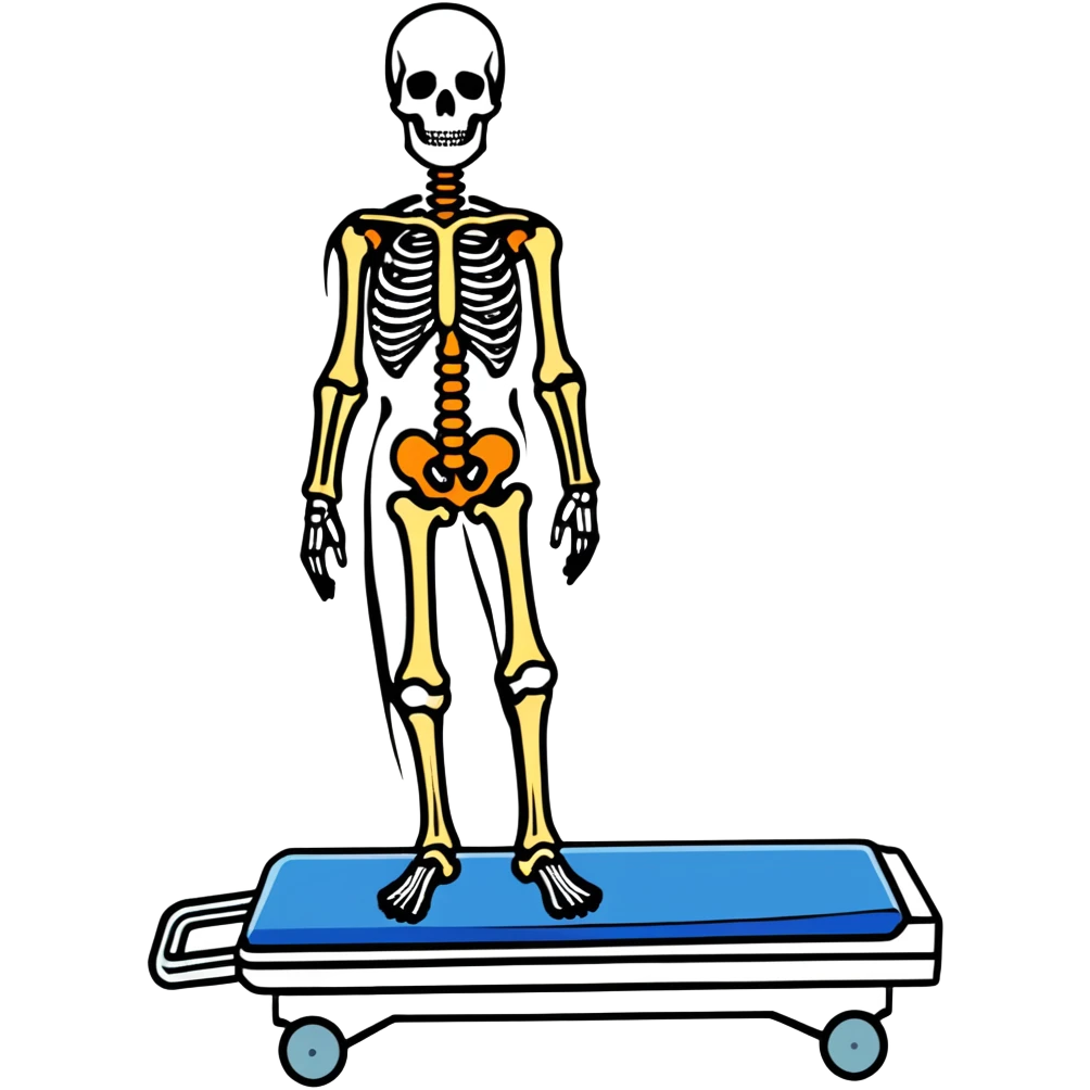 DEXA scan result showing full body composition with bones in white and tissue in different colors, medical diagnostic image emoji