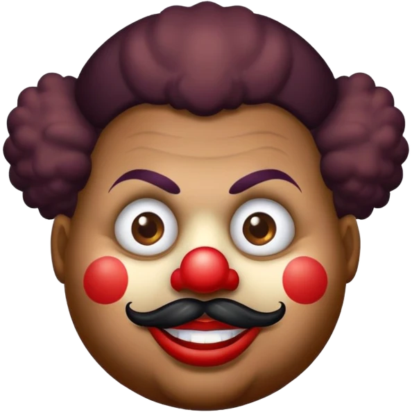 Dark brown , fat and round face with no moustache clown face emoji