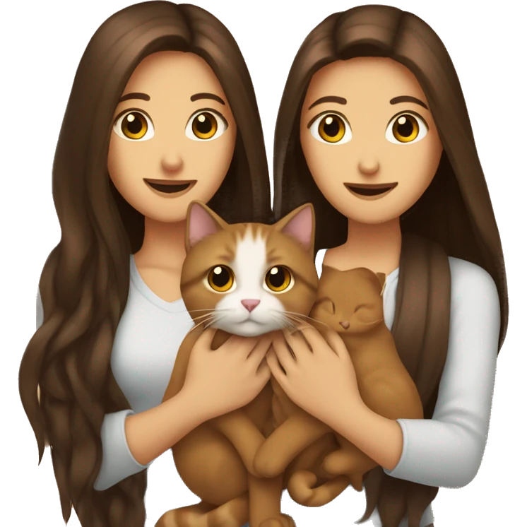 Two long hair brunettes keeping two brown cats in their hands emoji