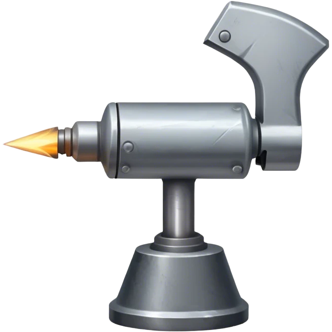 Metalworking icon, piece of metal being hammered, welding torch, metalworking tools like grinder, anvil, sparks flying, minimalistic style, clean lines, transparent background. emoji