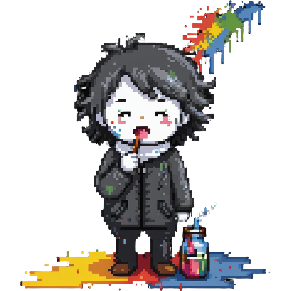 sick artist sneezing or with a thermometer with paint splatters nearby emoji