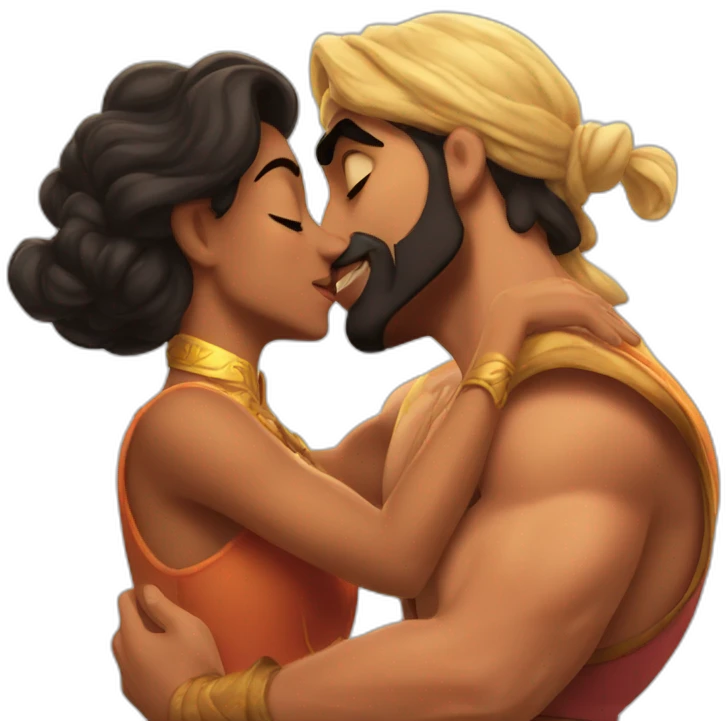 Aladdin kissing Hercules emoji