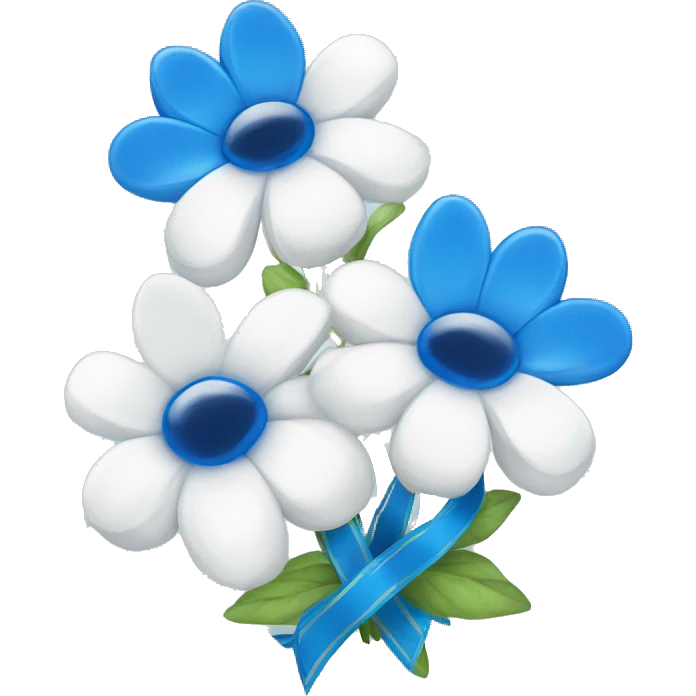 Two Blue and white flowers with cute ribbon on it emoji