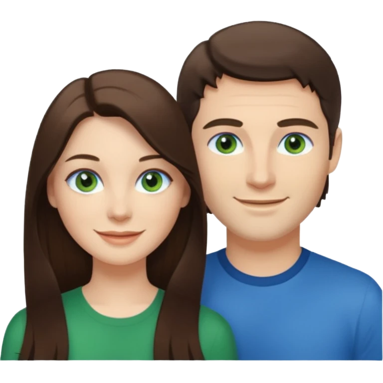 “A Polaroid-style photo of a couple with a heart of a white woman with long brunette hair and blue eyes, and a white man with short brunette hair and green eyes.” emoji