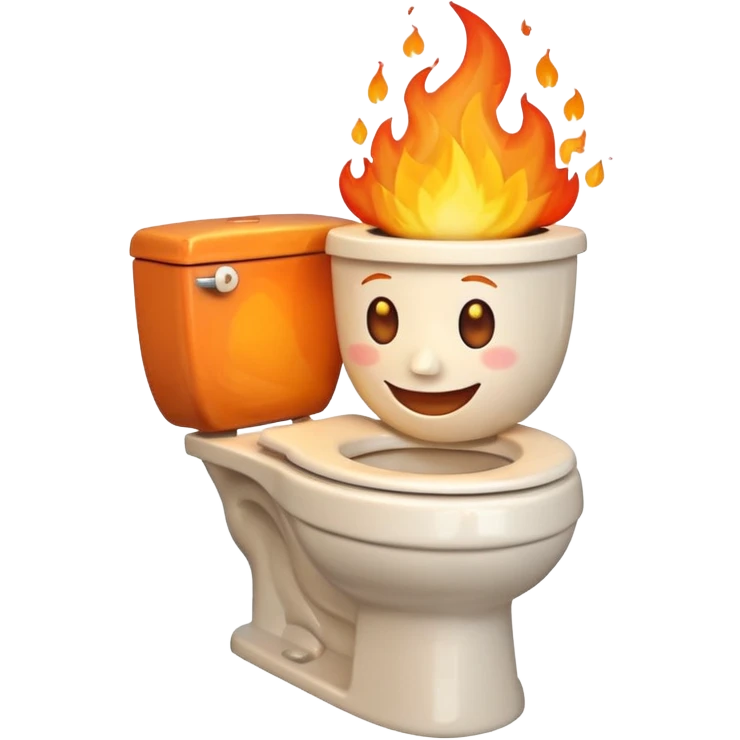 A smiling, happy toilet with fire coming from its bowl emoji