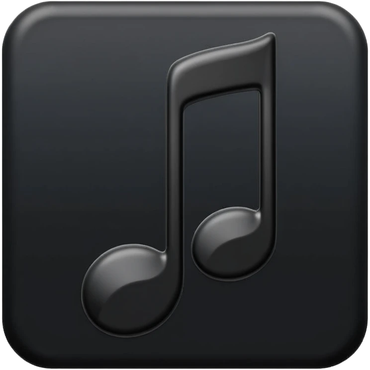 single musical note emoji, deep matte black metal material, smooth rounded geometry emoji