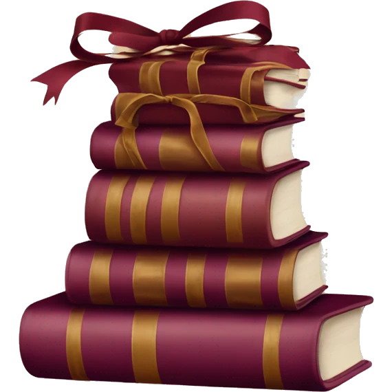 burgundy books stacked up and tied together by a burgundy bow emoji