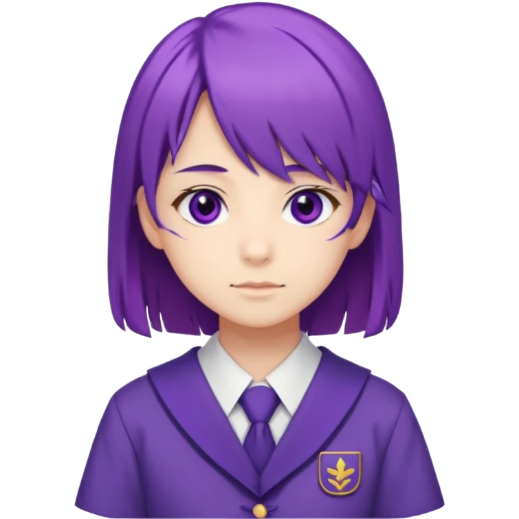a high school student, student council president, purple hair, purple eyes, wearing a typical Japanese school uniform emoji
