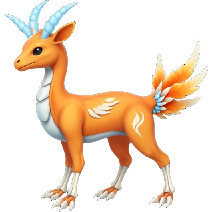 Skeletal feathery fiery horned Amaura-Aurorus-Pokémon-Fakémon-hybrid-fusion-creature, full body emoji