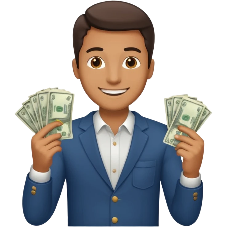 an American man with money in his hands, wearing regular clothes emoji
