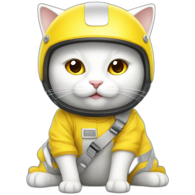 White cat in yellow helmet emoji