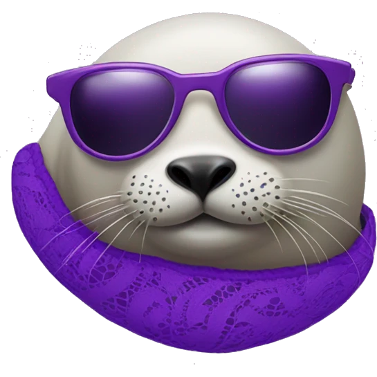 Seal lying on its side with a purple lace bra and sunglasses on  emoji