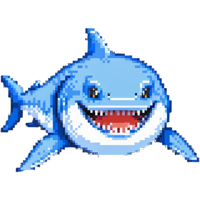 smiling shark with visible white teeth and blue body emoji