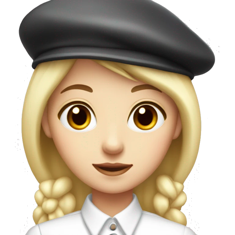 blonde girl, red eyes, white buttoned shirt, beret emoji