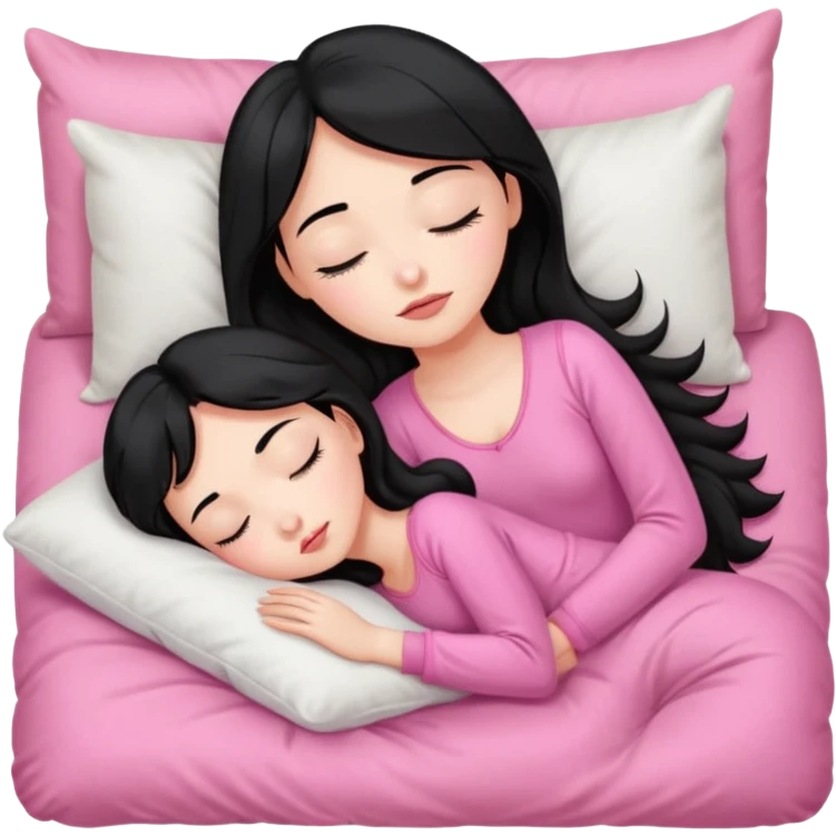 Sleeping on the pillow in bed, beauty hot and pretty Pale girl with medium high black hair wearing sexy pink sleepwears emoji