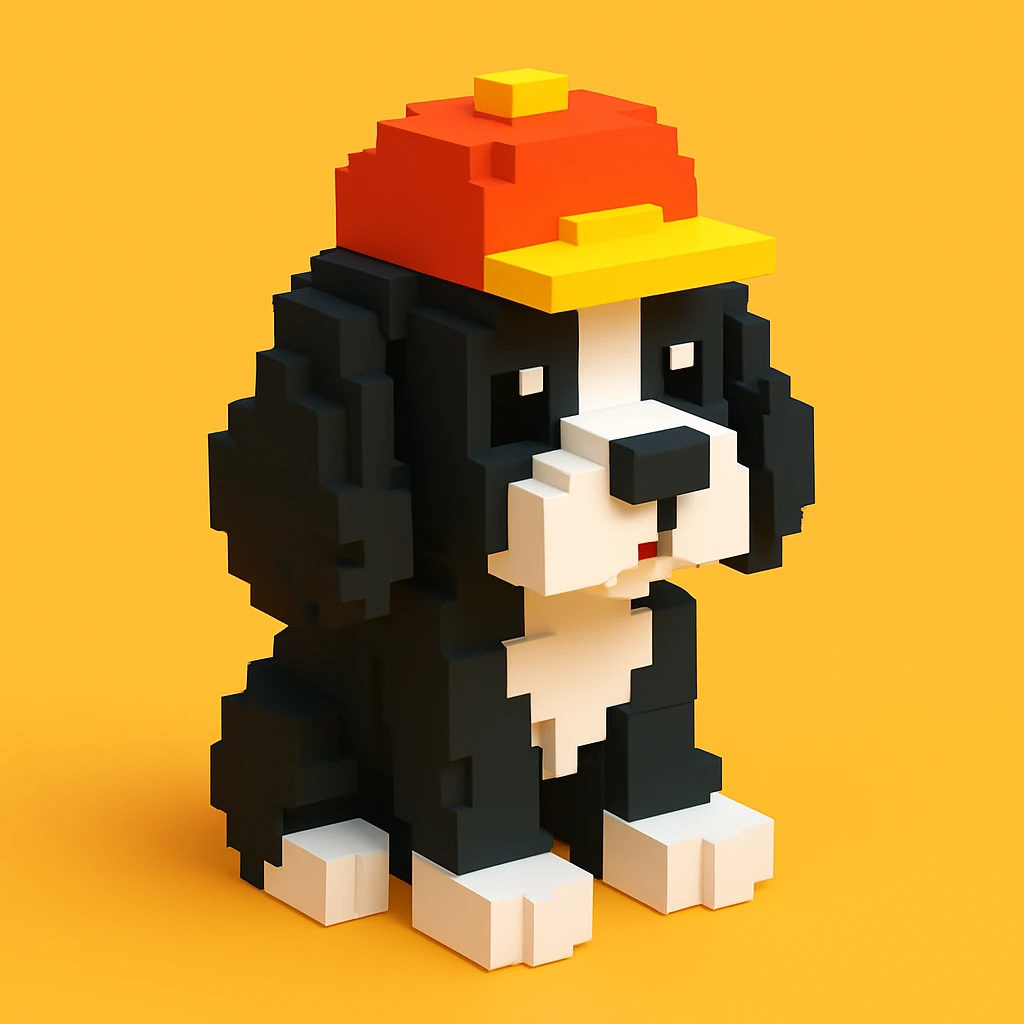 A black and white Russian Cocker Spaniel puppy wearing a cap, sitting emoji