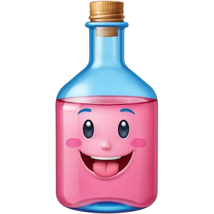 Smiling bottle of oil pink with silly face tongue out blue top emoji