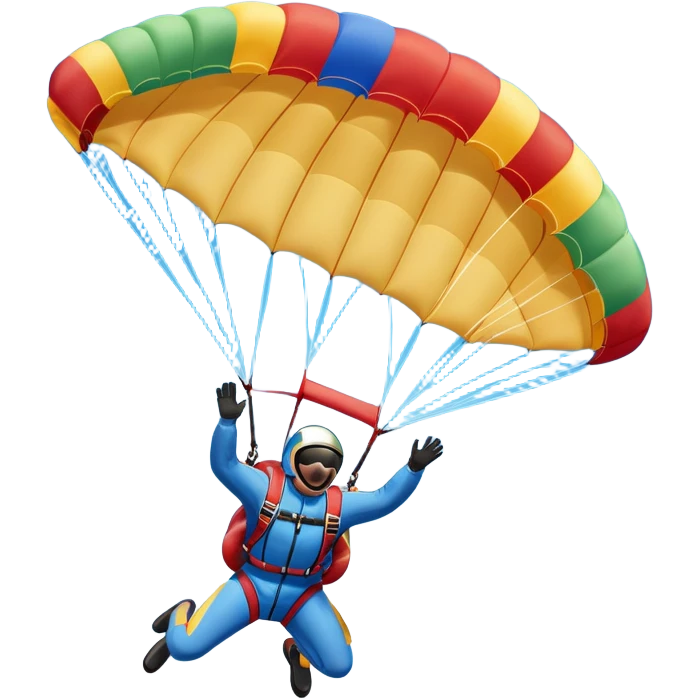 A skydiver free-falling through the clear sky, with a brightly colored parachute just about to open. The scene captures the thrill of the sport, with the vast expanse of the sky and distant ground below, emphasizing the excitement and adrenaline of parachuting emoji