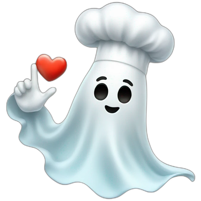 ghost with chef hat blowing a kiss with heart emoji